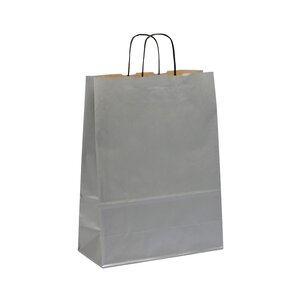 Dárková papírová taška s krouceným uchem stříbrná 240 x 110 x 310 mm