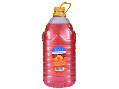 Pěti litrový kanistr naplněný růžovým mýdlem s perletí