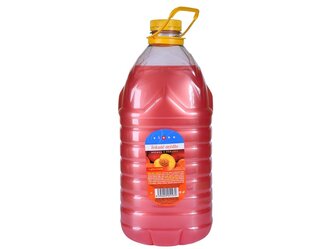 Pěti litrový kanistr naplněný růžovým mýdlem s perletí